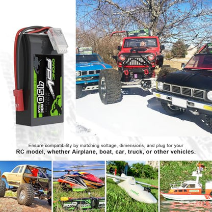 OVONIC 11.1V 80C 450mAh 3S Lipo Battery with JST Plug [1 Package Including 2 Batteries]