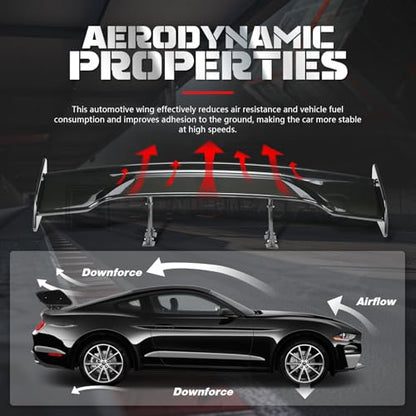 57" Car Rear GT Wing Spoiler, ABS & Aluminum Alloy Universal Rear Spoiler with Adjustable Bracket, Black - style: Glossy Black