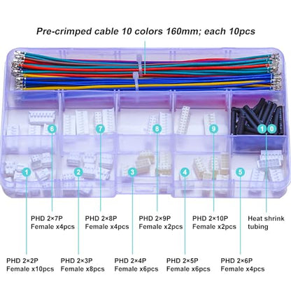 JST Connector Kit 2.0mm Pitch JST-PHD 2.0 Female Connector with Premium 22AWG Pre-Crimped Cables,Dual Row Without Lock PH 2.0mm 2 * 2/3/4/5/6/7/8/9/10 Pin Female Housing (PHD-MM-Kit) - size: JST-2.0MM-PHD Dual Row