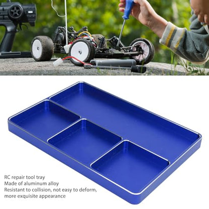 POCREATION RC Screw Tray Aluminum Alloy Magnetic Parts Organizer with 4 Grids 128 X 90 X 9.5 Mm for RC Car Plane Helicopter Boat Repair Workbench Use (Blue) - color: Blue