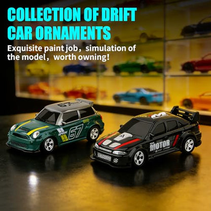 Desktop Drift Car,1:64 Remote Control Car, RC Cars with LED Lights | Mini RC Drift Car for Race, for Boys Kids Adults - color: Black