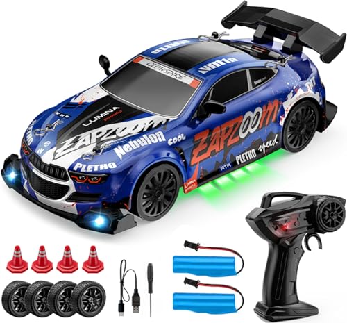 1:24 Scale RC Drift Car 4WD 2.4GHz High Speed Racing Sport Toy Car with LED Lights, Racing and Drift Wheels (E81-Blue) - style: E81-Blue