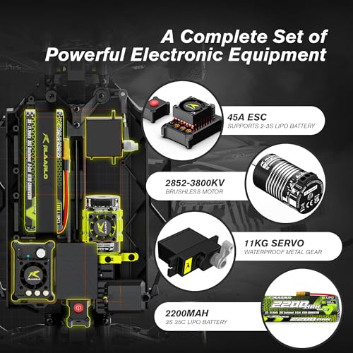1/10 Brushless RC Cars, 50 MPH Rally Car, 4WD, Waterproof, 8+ Ages | 45A Waterproof ESC, 11KG Micro Servo, 2852 3800KV Brushless Motor, 3S Lipo, 5CH Transmitter, Mteal Chassis, All-Terrain
