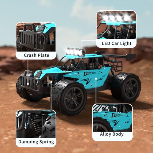 Remote Control Car Monster Truck Toys 1:16 Scale RC Car For Boys 2.4GHz High Speed 20 km/h With LED Headlights,Rechargeable RC Cars Gifts for Boys 4-7 8-12 Christmas, Beginner, Kids 6-12+ (Cyan) - color: Cyan