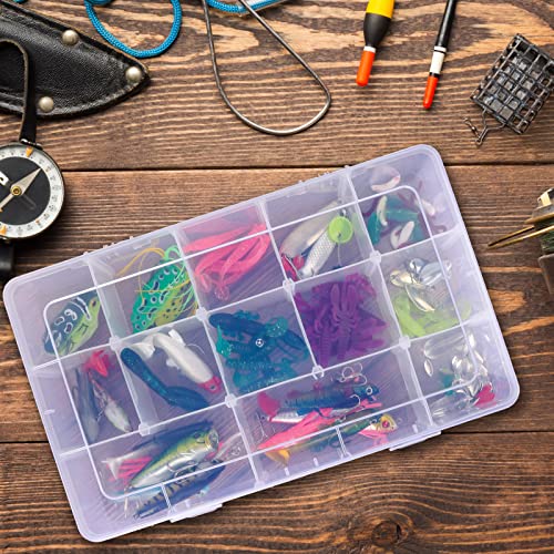 Bead Organizer Storage 2 Pack 15 Grid Clear Plastic Tackle Box Adjustable | Clear Plastic, Adjustable Dividers, Label Stickers Included, for Beads Crafts Jewelry Fishing Tackle and Small Parts - size: 2pcs