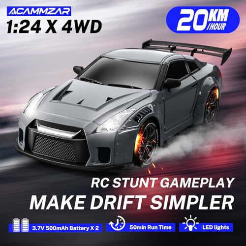 RC Drift Car, 1:24 Remote Control Car for Kids, 20KM/H 4WD High Speed RC Cars with Lights, Extra Racing Tires, Vehicle for Adults Boys Girls, Gray - color: S815 Gray