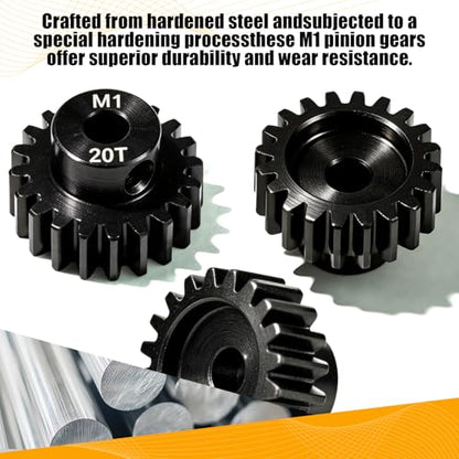 M1 Gear 20T 5mm Bore 3-Pack – High-Precision Hardened Steel Motor Pinion Gear for 1/8 1/10 RC Crawler, Monster Truck, Short Course Truck & Boat (Compatible with Traxxas Axial, FMS, HSP Redcat Losi) - style: M1 3Pcs 20T