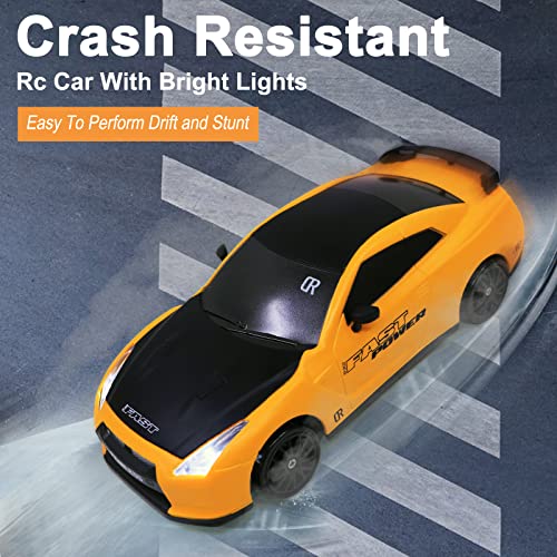 Remote Control Car RC Drift Car 2.4GHz 1:24 Scale 4WD 20KM/H High Speed Model Vehicle with LED Lights Drifting Tire Racing Sport Toy Car for Adults Boys Girls Kids Gift - color: E-yellow