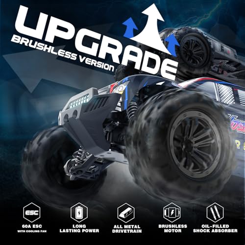 Hosim 1:10 Brushless RC Cars for Adults & Boys, 60+ KMH Big Remote Control Car, 4WD Off Road Monster Truck, 40+ Min Play Waterproof All-Terrain RC Truck, Hobby Grade Electric Toy Vehicle Gift