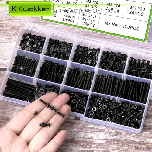 1480Pcs M3 Flat Head Phillips Machine Screws, 4mm to 35mm M3 Screw Kit, Black Metric Countersunk Nuts and Bolts for 3D Printer Robot Project Toy RC, 4/5/6/8/10/12/16/20/25/30/35mm - size: E.M3