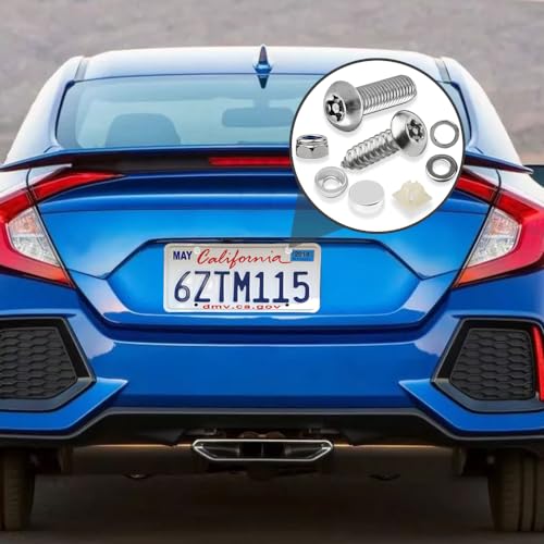 Anti-Theft License Plate Screws Kit | 1/4" M6, Tamper Resistant, Stainless Steel Bolts, Rustproof Fasteners, Front & Rear License Plate Frames, Insert Fasteners - color: Sliver
