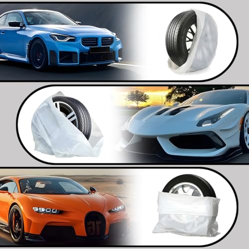 Car Tire Storage Bag, 4PCS 43.3" × 43.3" Extra-Large Waterproof Dustproof Vehicle Spare Tire Store Protect Cover, Polyethylene LDPE Plastic Auto Tyre Storage Cover, Universal Fit