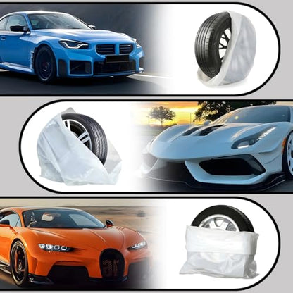 Car Tire Storage Bag, 4PCS 43.3" × 43.3" Extra-Large Waterproof Dustproof Vehicle Spare Tire Store Protect Cover, Polyethylene LDPE Plastic Auto Tyre Storage Cover, Universal Fit