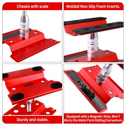 Aluminum Alloy RC Car Stand Repair Workstation with RC Screw Kit & 17mm Hex Wheel Wrench 360 Degree Rotation RC Stand for 1/8 1/10 1/12 Scale Cars Trucks Buggies (Red) - color: Red