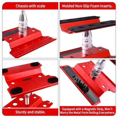 Aluminum Alloy RC Car Stand Repair Workstation with RC Screw Kit & 17mm Hex Wheel Wrench 360 Degree Rotation RC Stand for 1/8 1/10 1/12 Scale Cars Trucks Buggies (Red) - color: Red