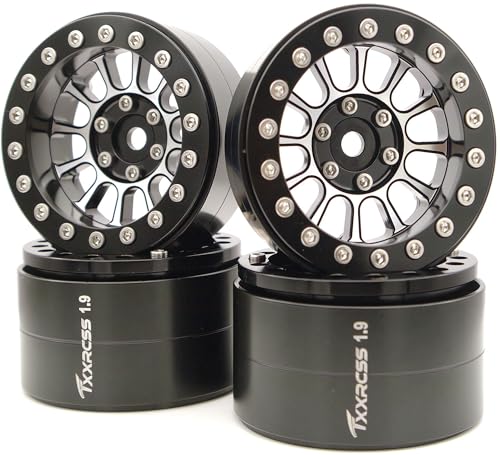 1.9 Beadlock Wheels Rims -152g Super Heavy Duty Deep Dish 32mm Wide for RC 1/10 Crawler TRX4 SCX10 Gen8 Upgrades SCX10 Remote Control Car Upgrades Accessories (Black) - color: Black
