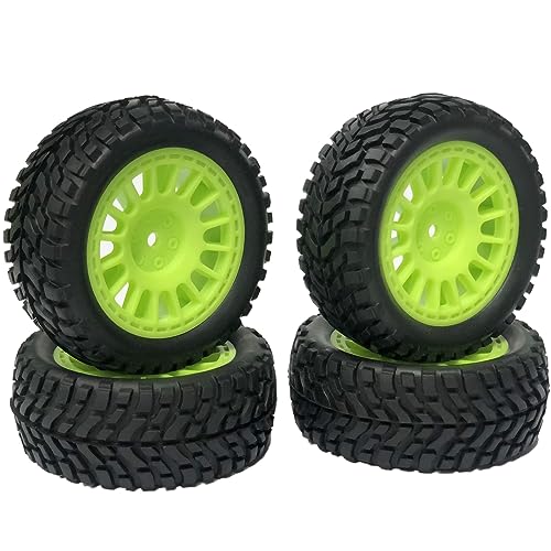 4PCS 75mm Rubber Tyres Tires with Foam Inserts and Plastic Wheel Rims 12mm Hex for 1/10 On-Road RC Drift Touring Car 1/14 1/16 1/18 Rally Car Replacement Parts(Green) - color: Green