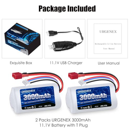 11.1V 3000mAh Li-ion Battery for R608 Brushless RC Boat 15C 3000mAh High Capacity RC Battery with Dean-Style T Plug 33.3Wh 3S Fit for DEERC 2104 210E 200E High Speed RC Boats 2PCS