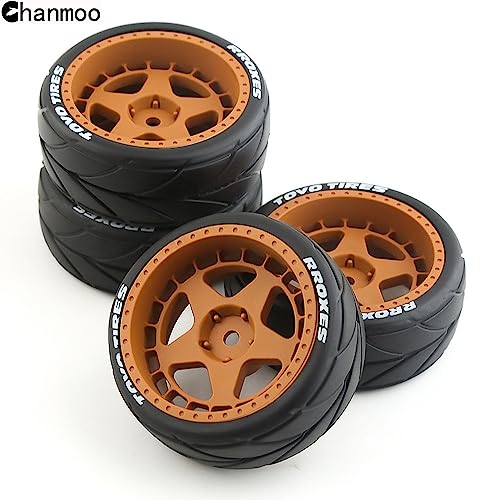1/10 RC On Road Tires 12mm Hex Plastic Wheels Rims and Rubber Street Tyres for 1:10 Rally Racing Drift Touring CarTamiya XV01 XV02 TA06 TT01 TT02 PTG2 144001 A959 HPI KYOSHO 4PCS (Brown A) - color: Brown a