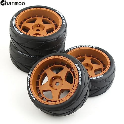 1/10 RC On Road Tires 12mm Hex Plastic Wheels Rims and Rubber Street Tyres for 1:10 Rally Racing Drift Touring CarTamiya XV01 XV02 TA06 TT01 TT02 PTG2 144001 A959 HPI KYOSHO 4PCS (Brown A) - color: Brown a