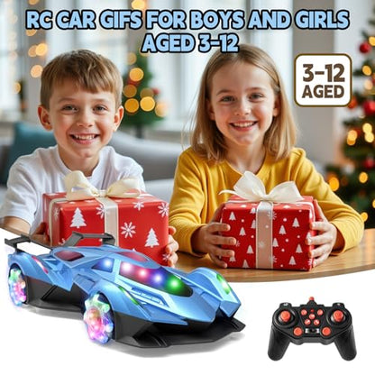 SASBSC Remote Control Car for Boys 4-7 8-12 Drift Rc Cars with 360° Rotation, Spray, Music & Lights 1:12 Rechargeable Rc Car Toys 10-12km/h Sport Race Toy Cars Gifts for Kids (Blue) - color: Blue
