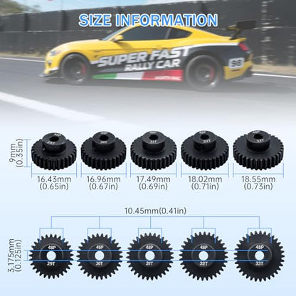 48P 29T 30T 31T 32T 33T Pinion Gear Sets with Screwdrivers for 3.175mm Shaft Brushless Brush Motor Compatible with Arrma HPI Kyosho Losi Axial Traxxas Tamiya 1/10 RC Car Monster Truck Buggy - size: 29T 30T 31T 32T 33T