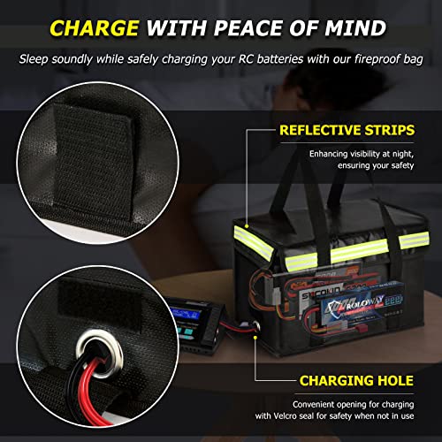 Lipo Battery Bag (15 x 8.5 x 10 inch), Large Fireproof Lipo Ebike Bag with Comfortable Handle, Reflective Strip