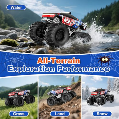 TOZDTO Remote Control Car, Amphibious Monster Truck Toys for Boys RC Cars, 2.4 GHz Waterproof RC Trucks, 1:18 4WD All Terrain Off-Road Pickup, Cool Christmas Birthday Ideas Gifts for Kids 6+ Year Old - color: Red