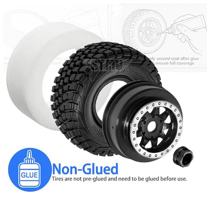 4PCS 1/8 1/7 RC Short Course Truck Tires and Wheels 17mm Hex All Terrain Off Road Tyres OD 5.31'' for 1:7 1:8 RC Buggy Truck Car HSP TRAXXAS UDR FS FSR Atom ARRMA Mojave EXB YK4072 DF7 (White) - color: White