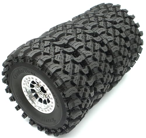 136mm 2.2 Aluminium Beadlock Wheels and Tires Set (4-Piece) for 1/10 RC Crawler (Silver) RK - color: Silver