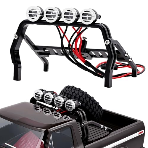 High-Precision CNC Aluminum Bed Rack & Spare Tire Carrier with Roof LED Lights (4) for 1/18 TRX4M F-150 High Trail Crawler Truck,Black(2.0 Upgrade Version) - color: Black