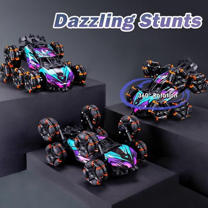 Cool 8 Wheels Hand Controlled RC Stunt Car Toys, Xmas Gifts and Birthday Presents for Kids, Gesture Sensing Remote Control Cars for Boys Age 6 7 8-10 11 12 Year Old - color: Purple