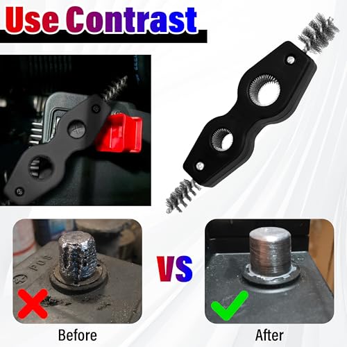 Car Battery Terminal Cleaning Brush,4 in 1 Auto Battery Cleaner (Black) | Anti-Rust Battery Terminals Machine Parts Cleaning Tool with Steel Wire for Plumbing Installation Soldering Brazing - color: Black