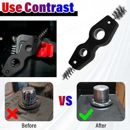 Car Battery Terminal Cleaning Brush,4 in 1 Auto Battery Cleaner (Black) | Anti-Rust Battery Terminals Machine Parts Cleaning Tool with Steel Wire for Plumbing Installation Soldering Brazing - color: Black