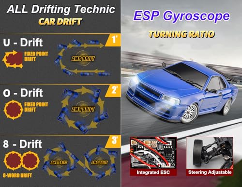 RC Drift Car with Gyro 1/18 Scale LDRC Drift Car Remote Control RWD | Hobby Drifting Vehicle Full Proportional ESP Gyroscope Metal Drive Shaft Alloy Shell Adult LD1899