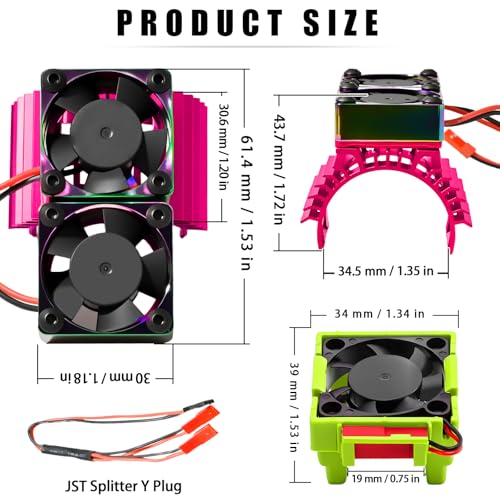 VXL-3s ESC Cooling Fan and Motor Cooling Fan 28000 RPM Dual Fan Set for 1/10 Traxxas Slash 4x4 Stampede 4x4 Rustler 4x4 VXL Hoss 4×4 Velineon VXL 3s Heat Sink Replace #3340, Purple & Green - style: SRQ-Purple Green
