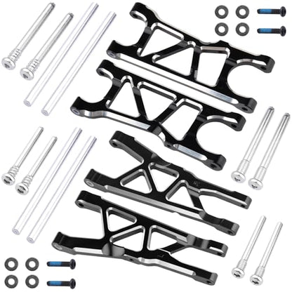 Hobbypark Aluminum Suspension Arms Set (Front & Rear) Upgrades Parts for Arrma Typhon 3s BLX Big Rock, Replacement of AR330543 AR330540 (Black) - color: Black