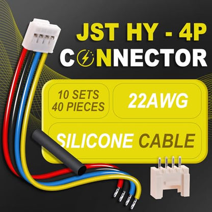 10 Sets/40 Pcs JST HY 2.0mm 4 Pin 22AWG Silicone Connector Kit | Premium Automotive Wiring, Heavy Duty Terminals, Reliable Circuit Board, High Temperature Housing, Easy Project Assembly - size: 4-Pin, style: JST-HY