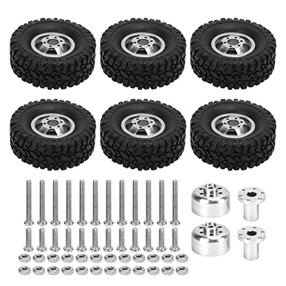SUNGOOYUE Rubber RC Car Tires with Aluminum Alloy Wheel Hub Wheels and Tires for B24 B16 B36 4WD C14 C24 C34 C44 RC Car(Silver)