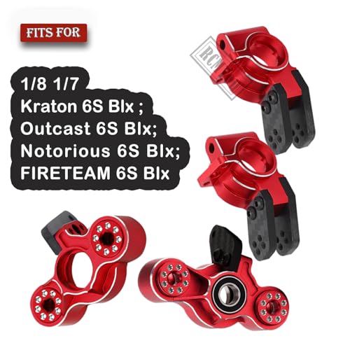 Front Knuckles Steering Blocks & Rear Hub Stub Axle Carriers Upgrades Part for 1/8 Kraton/Notorious/Outcast 6S BLX 4WD,Alloy Steering Hop Ups,Replaces #AR330505#AR330404,Red - color: Red