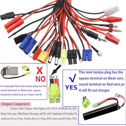 19-in-1 RC LiPo Battery Charger Adapter Cable | Supports Tamiya, EC3, EC5, XT60, JST and more, 4mm gold-plated input, for RC cars, boats, planes