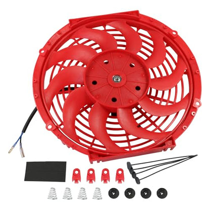 JDMSPEED New Universal 12V Engine Cooling Fan Slim Pull Push Racing Electric Radiator Red 12" - color: Red, size: 12 Inch