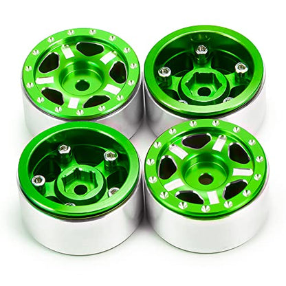 RCLIONS 4pcs Aluminum Alloy 1" Micro Beadlock Wheels Rims for All 1:24 Scale Axial SCX24 RC Crawler Car Upgrades Accessories (Green) - color: Green