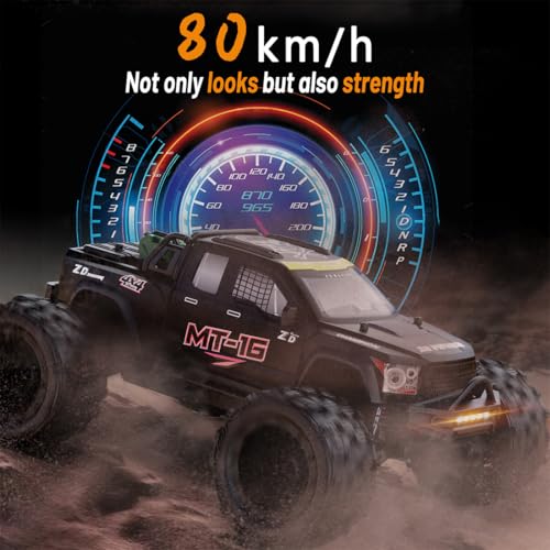 ZD Racing MT-16 1/16 Remote Control Truck Compatible with 3S Batteries, 2.4G Brushless 80KM/H RC Climbing Car Off Road RC Truck Buggy Mini Electric Rock Crawler Gift -RTR - style: ZD Racing MT-16 1/16, Orange