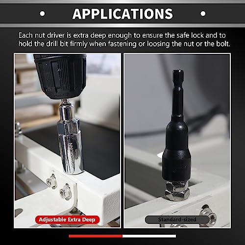 Extra Deep Magnetic Nut Driver Set, 8 PCS Adjustable Deep Nut Driver Set for Impact Drill, Metric, Quick-Change 1/4" Hex Shank,Cr-V Steel