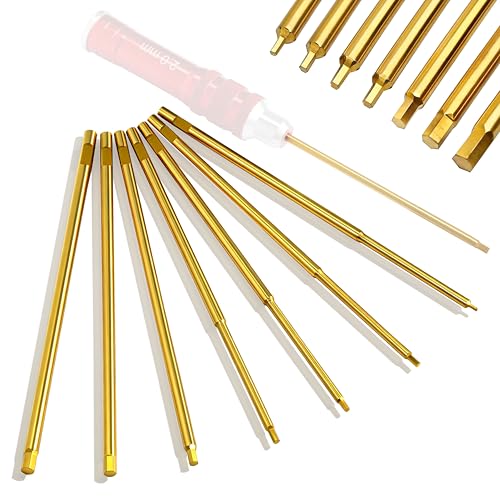 RC Hex Driver Screwdriver Bits 0.9–3.0mm Replacement 7PCS | Titanium-coated hardened screwdriver bits, fit 3mm/3.5mm hex driver handles; for RC cars, drones, model repair - color: 7-pcs Ti-coated Bits