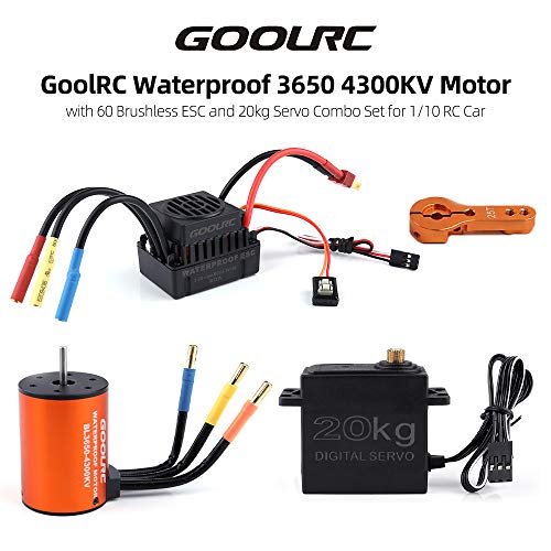 GoolRC 3650 Brushless Motor and ESC, 4300KV Brushless Motor and 60A ESC and with 20kg Servo Motor 25T Servo Arm for 1/8 1/10 RC Toys Brushless Motor and ESC Combo Gift for Modification Enthusiasts