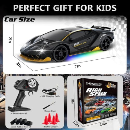 Remote Control Car RC Drift Car 2.4GHz 1:24 4WD 15KM/H High Speed Racing Sport Car with LED Lights Drifting Tire Racing Sport Toy for Adults Boys Girls Kids Gift - color: Dark Gray