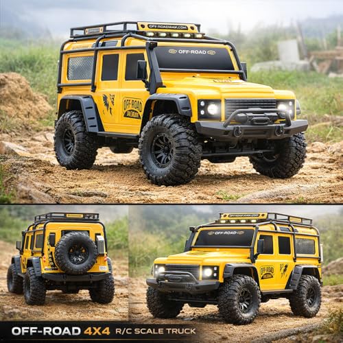 RC Cars RC Crawler 1/10 Scale RTR Remote Control Car 4WD 2.4GHz Brushed Offroad Racing Hobby Grade Model Vehicle with LED Lights 2Pcs Battery Toy for Kids and Adults - color: B-yellow