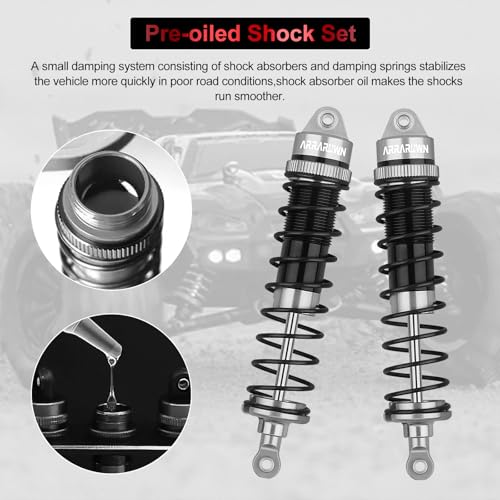 RC Car Rear Shocks Set 1/10 Update Parts Replacement of AR330551 | Compatible with Arrma 1/10 Typhon 3S/2S Granite 4x4 Bigrock Senton Aluminum Shock Absorber Assembled, (2Pack) - color: Gray Black 2Pcs R